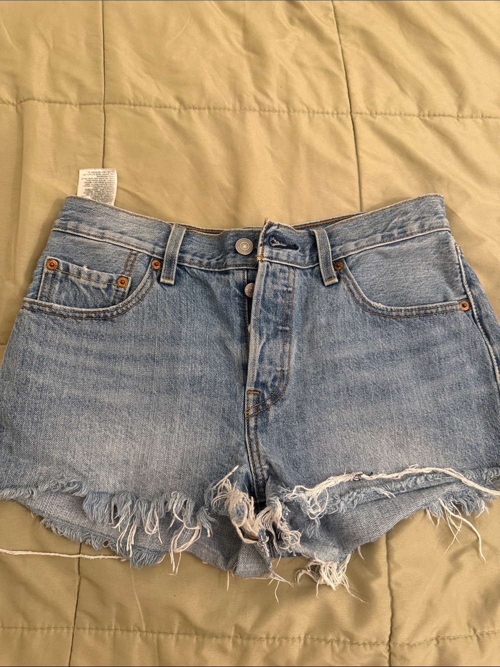 Levi's Light Blue Frayed Hem Denim Shorts